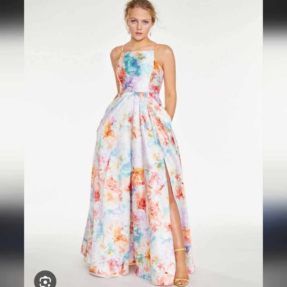 Crystal Doll Blue and Pink Halter Maxi Dress for Prom Size 7